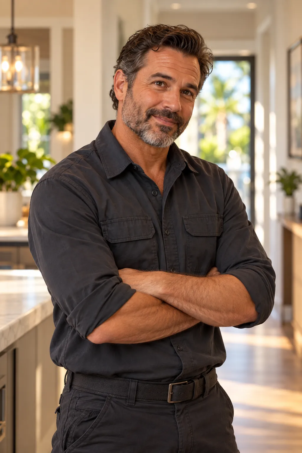 Marcus Hale, lead plumber, in a client's home
